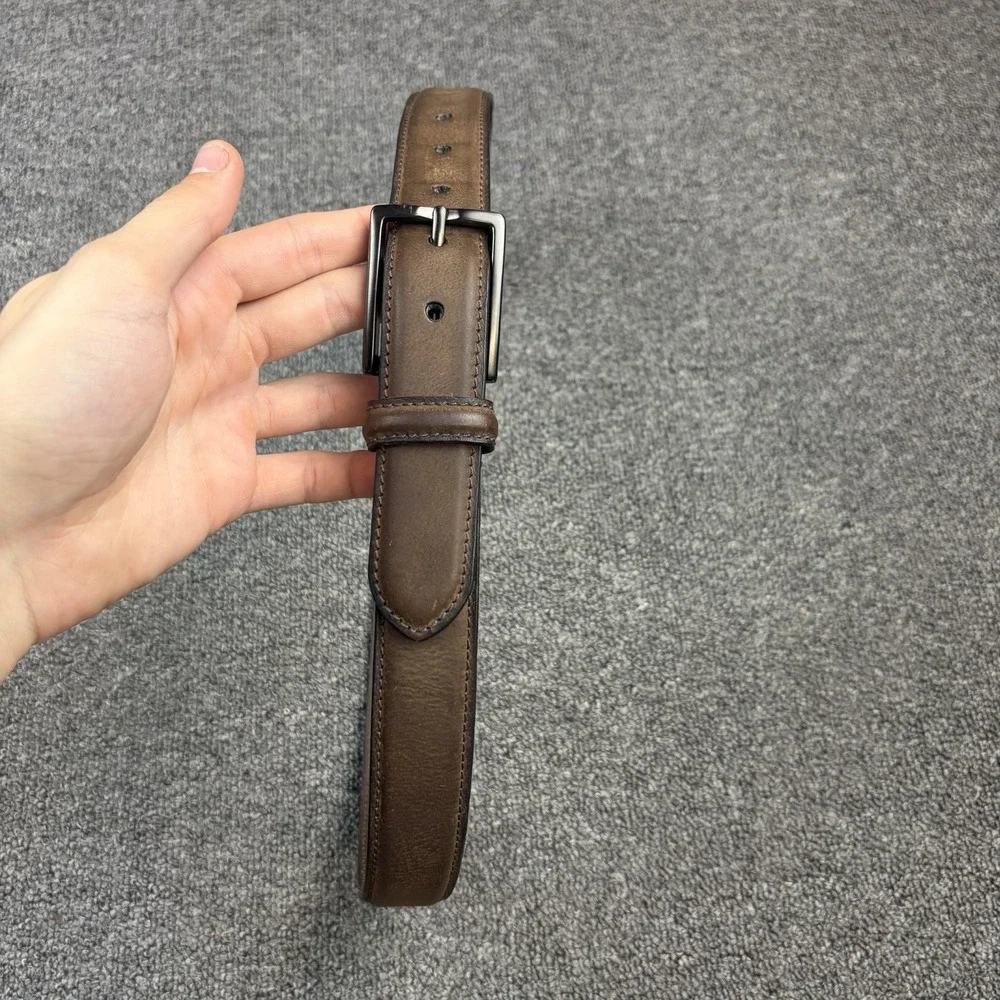 James Campbell Brown Genuine Leather Belt Size 36 Dark Brown Gunmetal Buckle